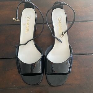 CHANEL Black Patent Leather Heels